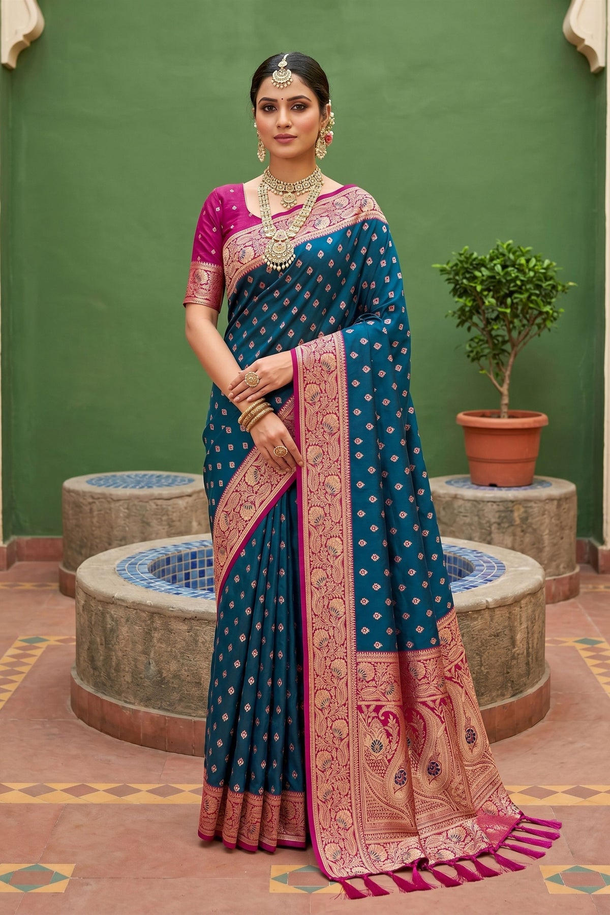 Royal Teal Blue Soft Silk Saree with Zari Weaving for Women