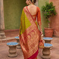 Stylish Parrot Green Soft Silk Saree Zari Weaving Meenakari Motifs for Wedding