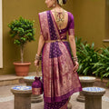 Gracefull Purple Soft Silk Saree Zari Weaving Meenakari Motifs for Wedding