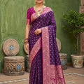 Gracefull Purple Soft Silk Saree Zari Weaving Meenakari Motifs for Wedding
