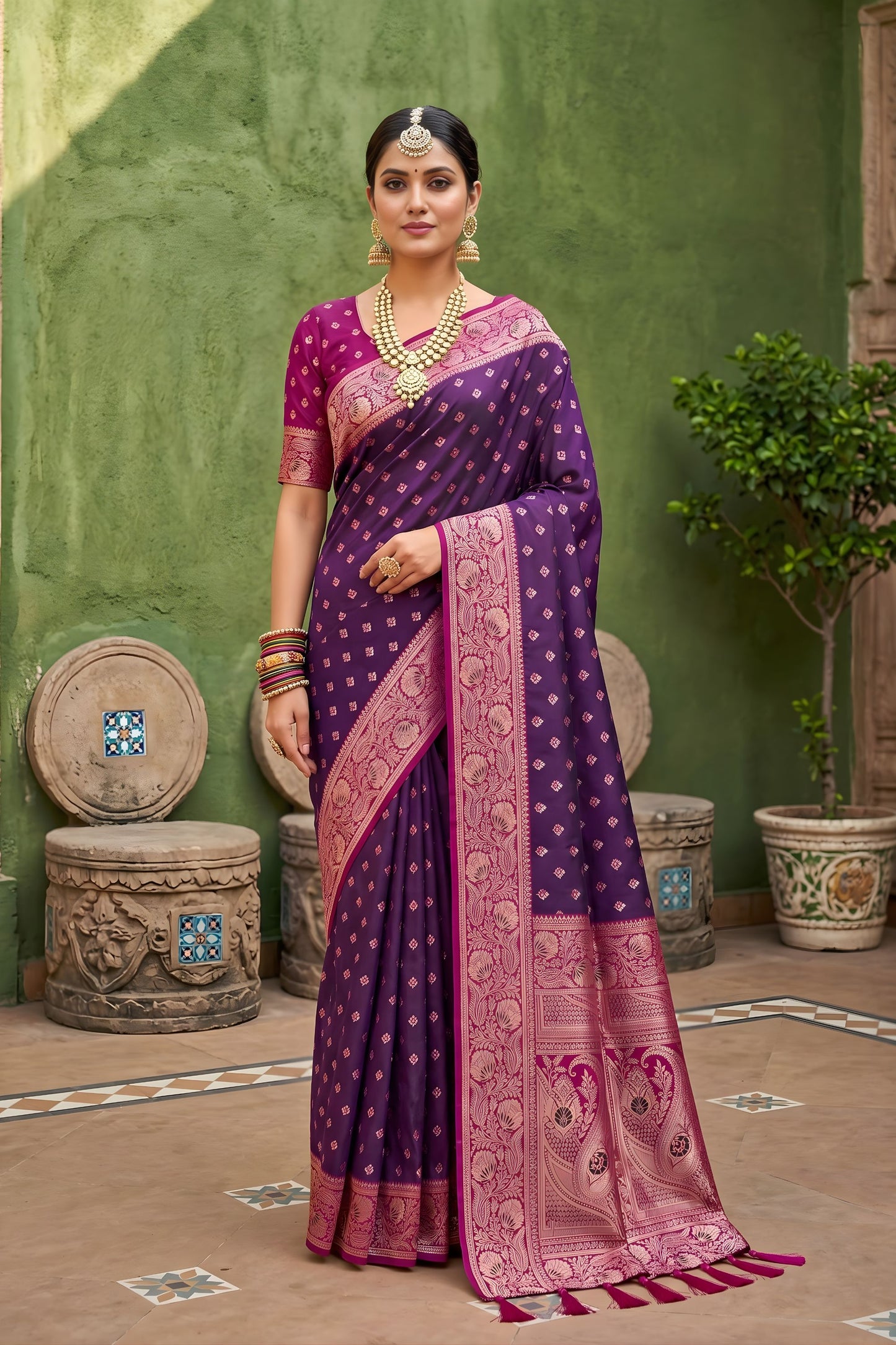 Gracefull Purple Soft Silk Saree Zari Weaving Meenakari Motifs for Wedding