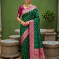 Gracefull Green Soft Silk Saree Zari Weaving Meenakari Motifs for Wedding