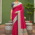 Beautifull Rani Pink Soft Silk Saree Zari Weaving Meenakari Motifs for Wedding
