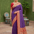 Royal Purple Soft Silk Saree Zari Weaving Meenakari Motifs for Wedding