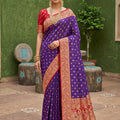 Vibrant Purple Soft Silk Saree with Zari Weaving for Women