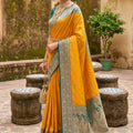 Trendy Mustard Yellow Soft Silk Saree with Zari Weaving for Women