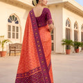 Elegant Peach Soft Patola Silk Saree Zari Weaving Meenakari Patola Design