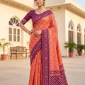 Stylish Peach Soft Patola Silk Saree Zari Weaving Work for Women