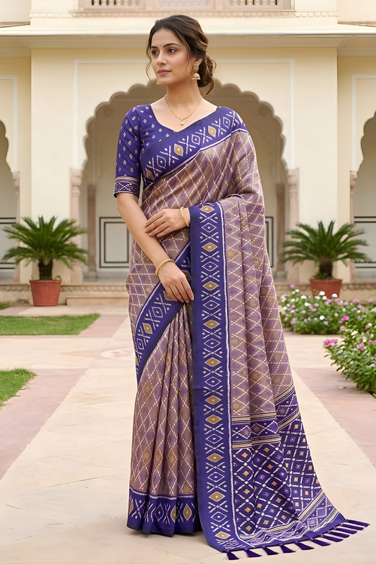 Stylish Lavender Soft Patola Silk Saree Zari Weaving Meenakari Patola Design