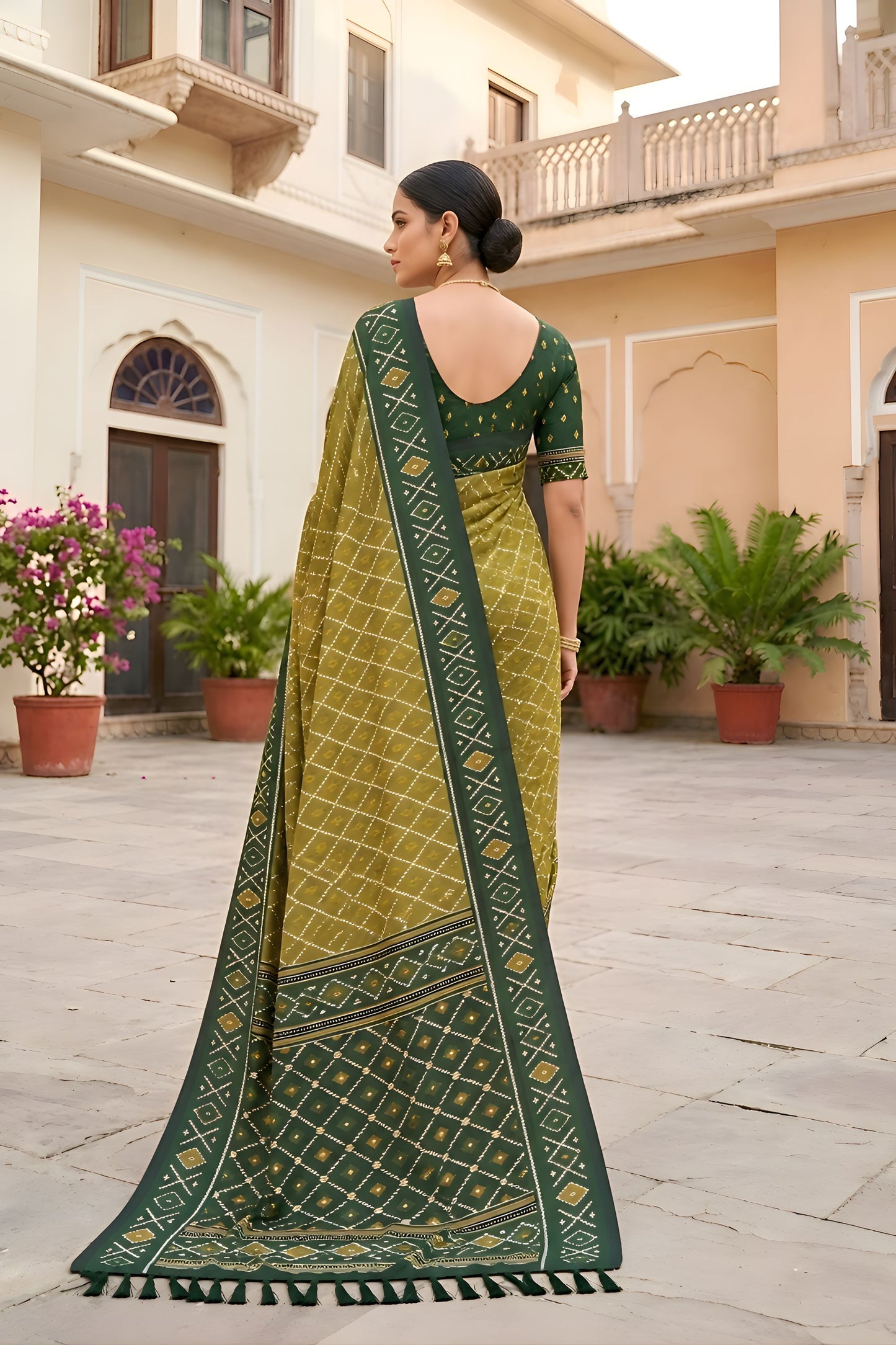Gracefull Olive Green Soft Patola Silk Saree Zari Weaving Meenakari Patola Design