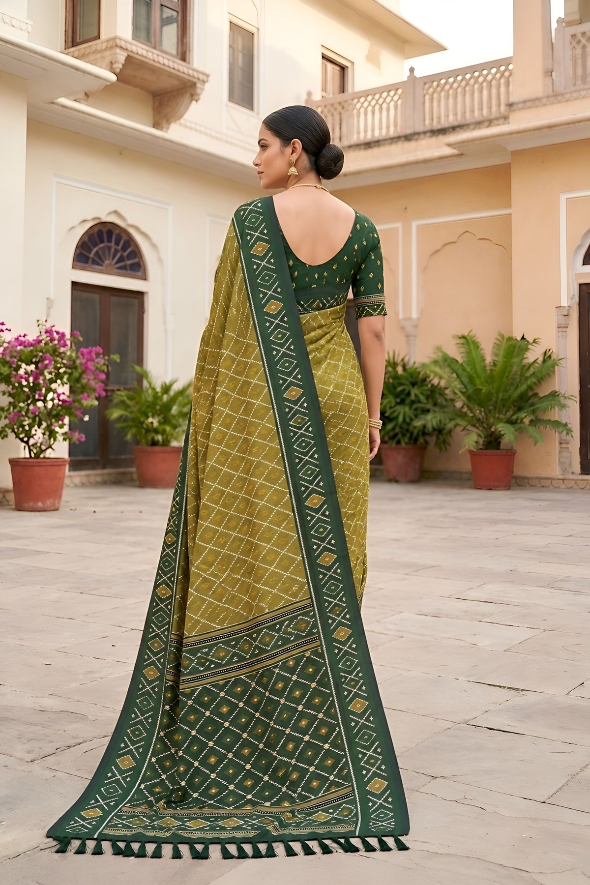 Graceful Olive Green Soft Patola Silk Saree with Zari Weaving Work for Women
