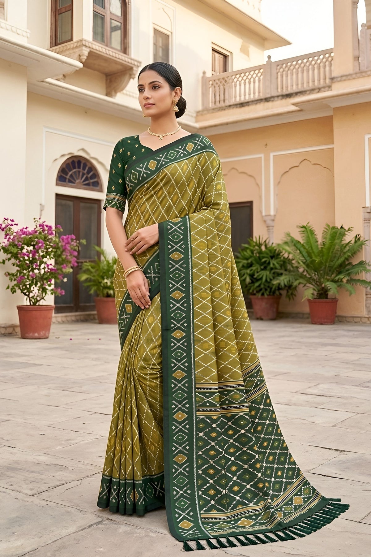 Graceful Olive Green Soft Patola Silk Saree with Zari Weaving Work for Women