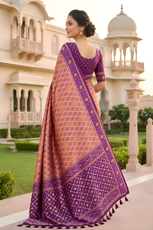 Premium Mauve Soft Patola Silk Saree Zari Weaving Meenakari Patola
