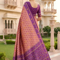 Stylish Mauve Soft Patola Silk Saree with Zari Weaving Work for Women