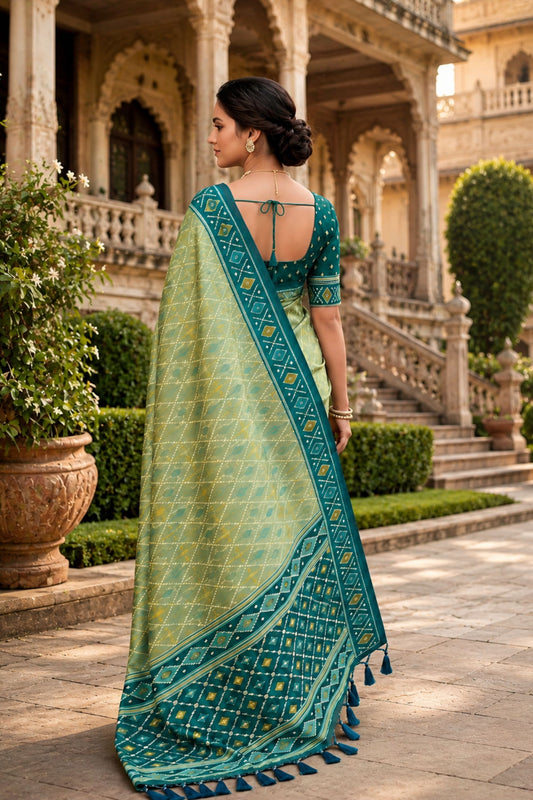 Amazing Pista Green Soft Patola Silk Saree Zari Weaving Meenakari Patola