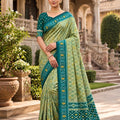 Grateful Green Soft Patola Silk Saree with Zari Weaving Work for Women