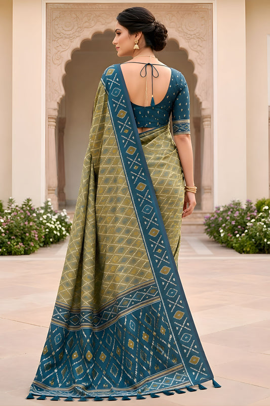 Super Olive Green Soft Patola Silk Saree Zari Weaving Meenakari Patola