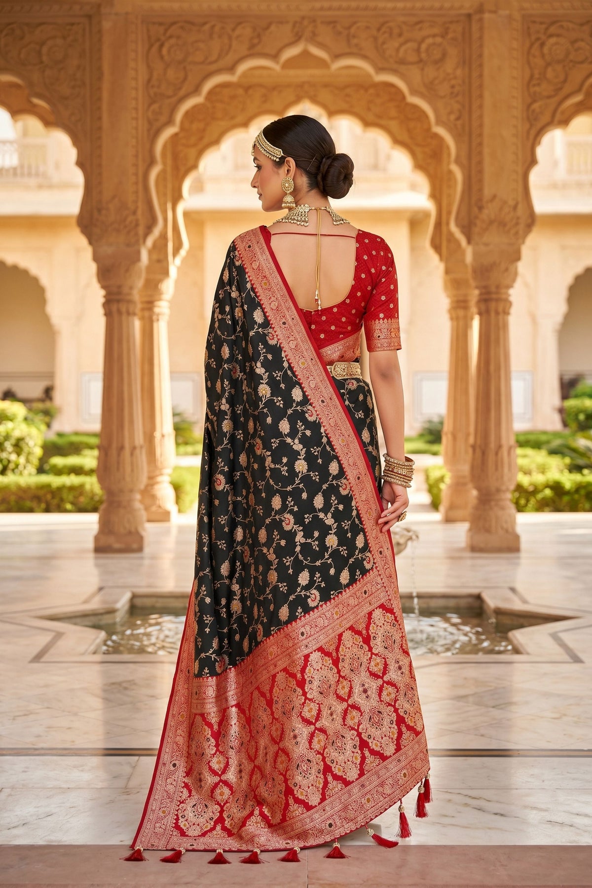 Elegant Black Soft Banarasi Silk Saree with Zari Weaving Work for Women