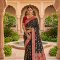 Elegant Black Soft Banarasi Silk Saree with Zari Weaving Work for Women