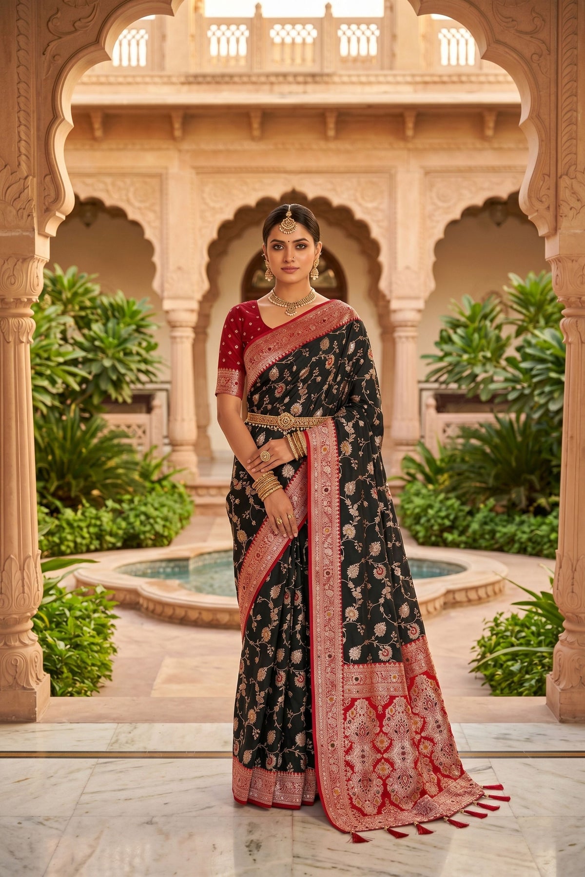 Elegant Black Soft Banarasi Silk Saree with Zari Weaving Work for Women