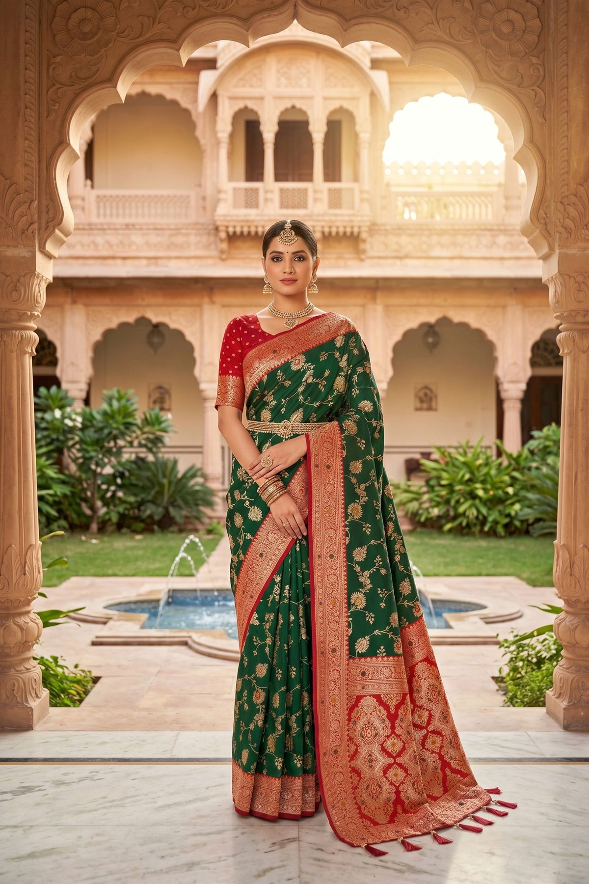 Graceful Green Soft Banarasi Silk Saree with Zari Weaving Work for Women