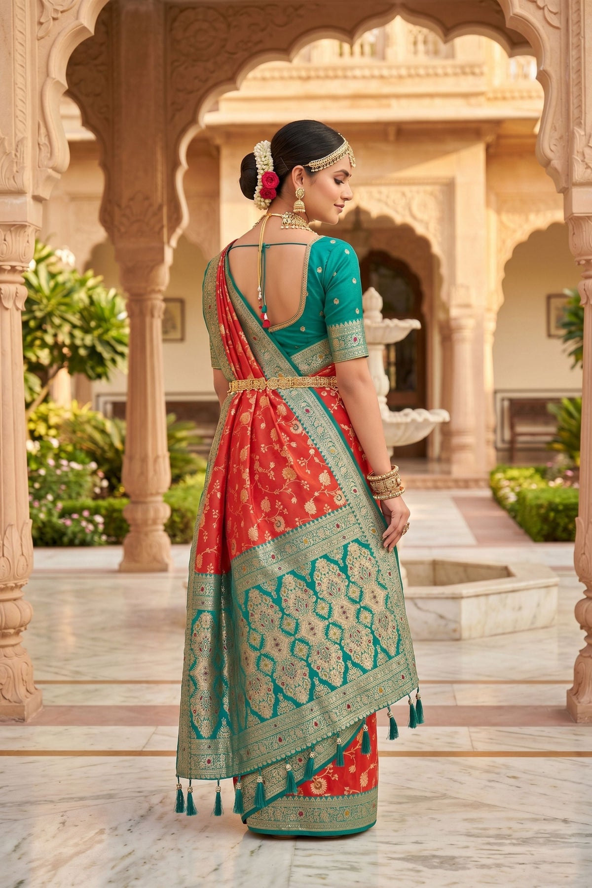 Premium Rust Orange Soft Banarasi Silk Saree with Zari Weaving Work for Women