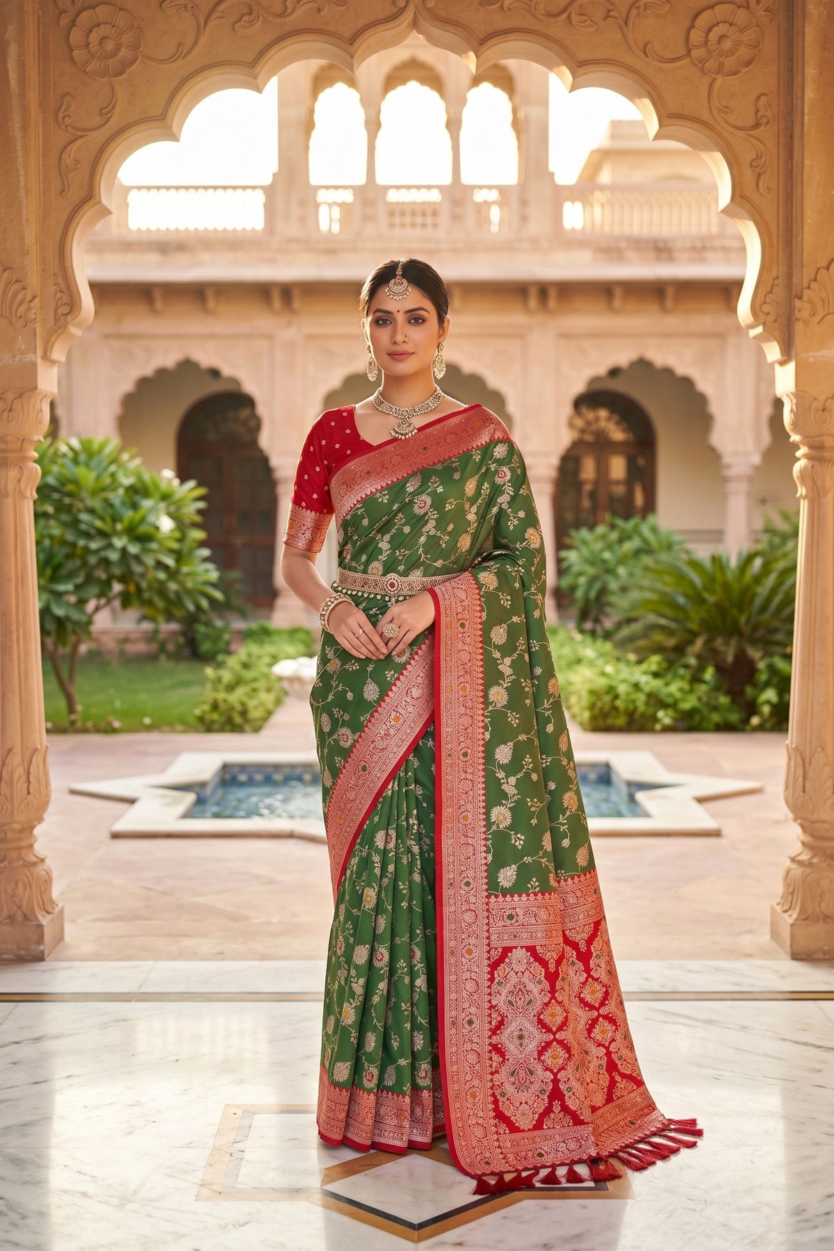 Adorable Green Soft Banarasi Silk Saree Zari Weaving Work for Women