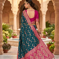 Royal Teal Blue Soft Banarasi Silk Saree Zari Weaving Work for Women
