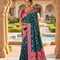 Royal Teal Blue Soft Banarasi Silk Saree Zari Weaving Work for Women