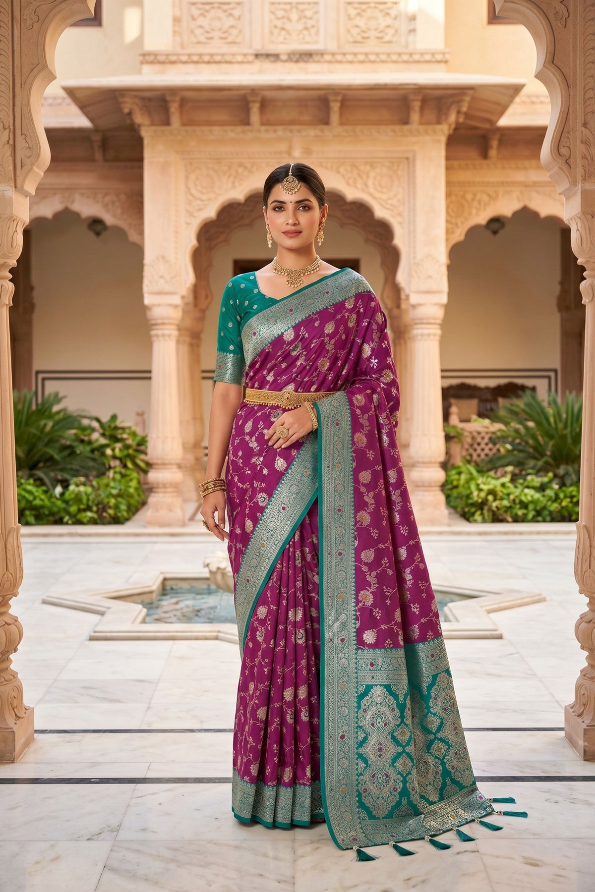 Beautiful Magenta Soft Banarasi Silk Saree with Zari Weaving Work for Women