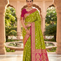 Stylish Lime Green Soft Banarasi Silk Saree Zari Weaving Work for Women