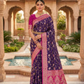 Lovely Purple Soft Banarasi Silk Saree with Zari Weaving Work for Women