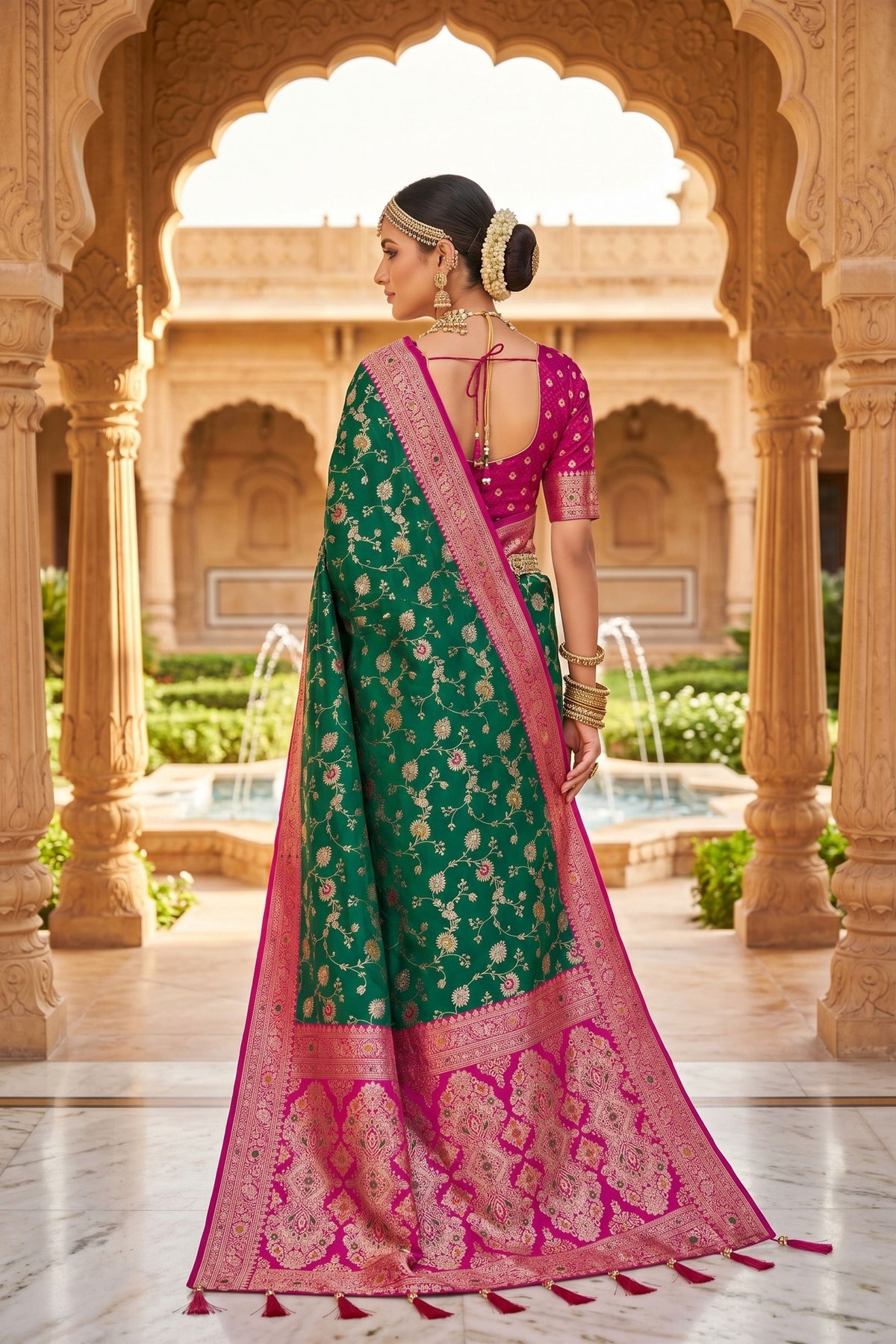 Vibrant Green Soft Banarasi Silk Saree with Zari Weaving Work for Women