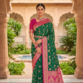 Vibrant Green Soft Banarasi Silk Saree with Zari Weaving Work for Women