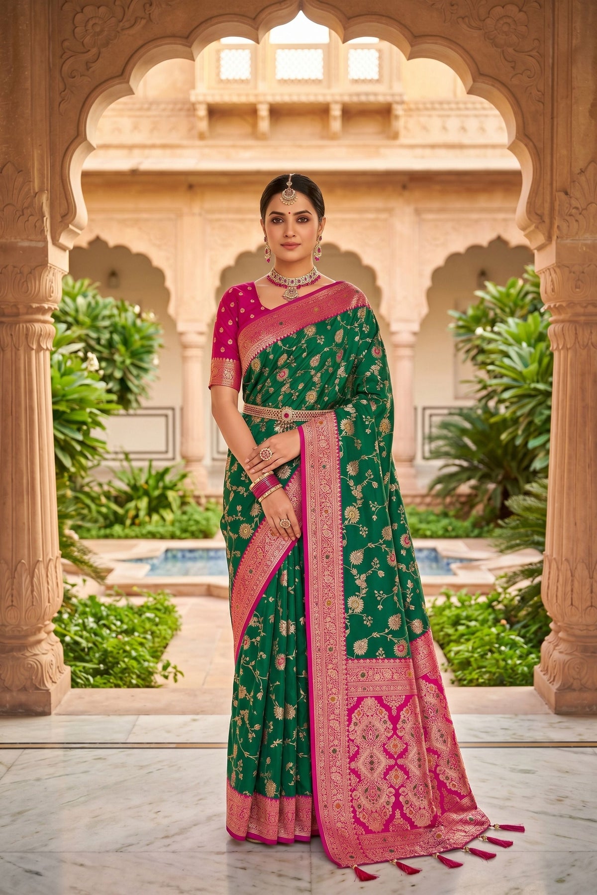 Vibrant Green Soft Banarasi Silk Saree with Zari Weaving Work for Women