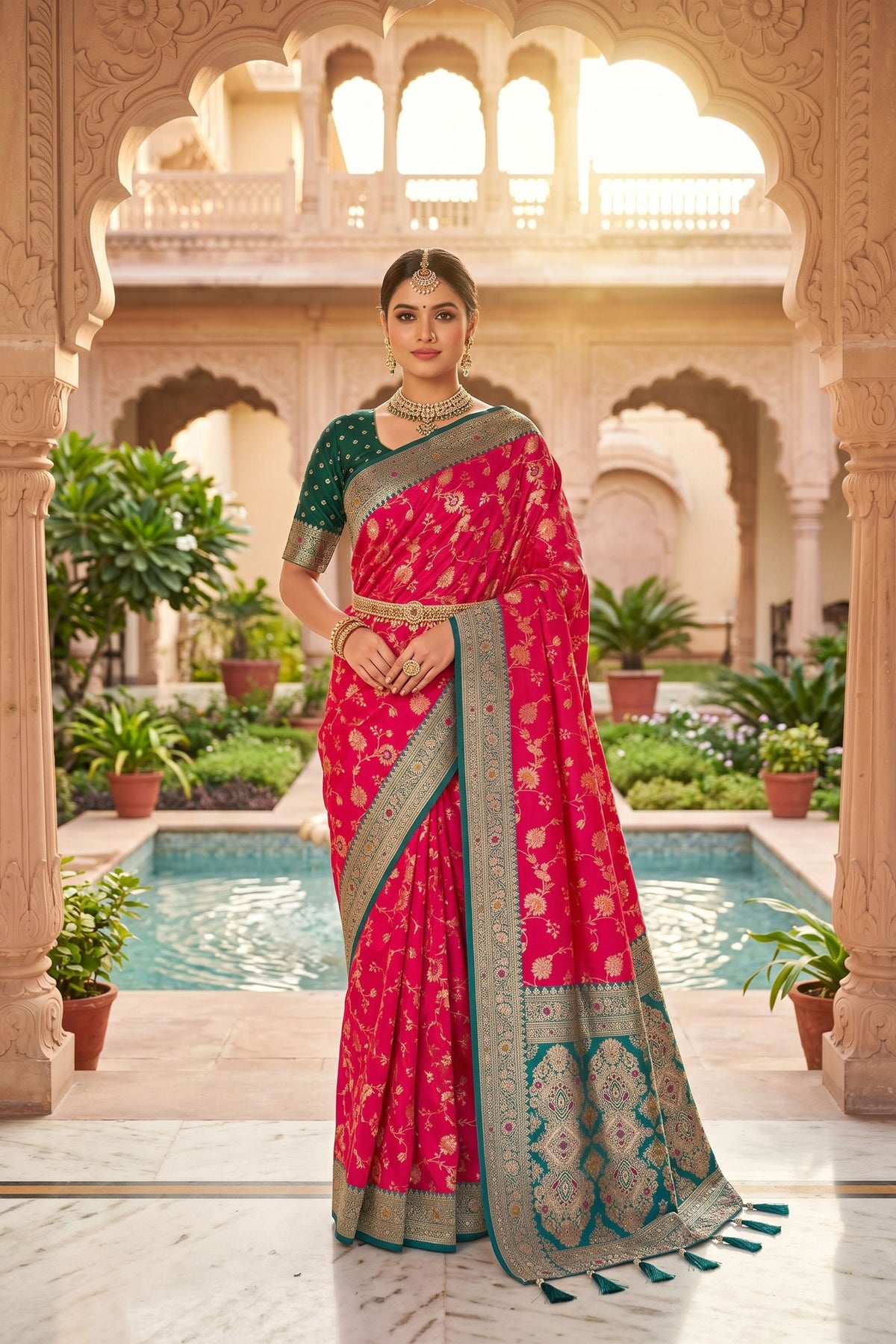 Stunning Rani Pink Soft Banarasi Silk Saree with Zari Weaving Work for Women