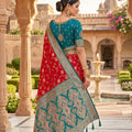 Trendy Red Soft Banarasi Silk Saree with Zari Weaving Work for Women