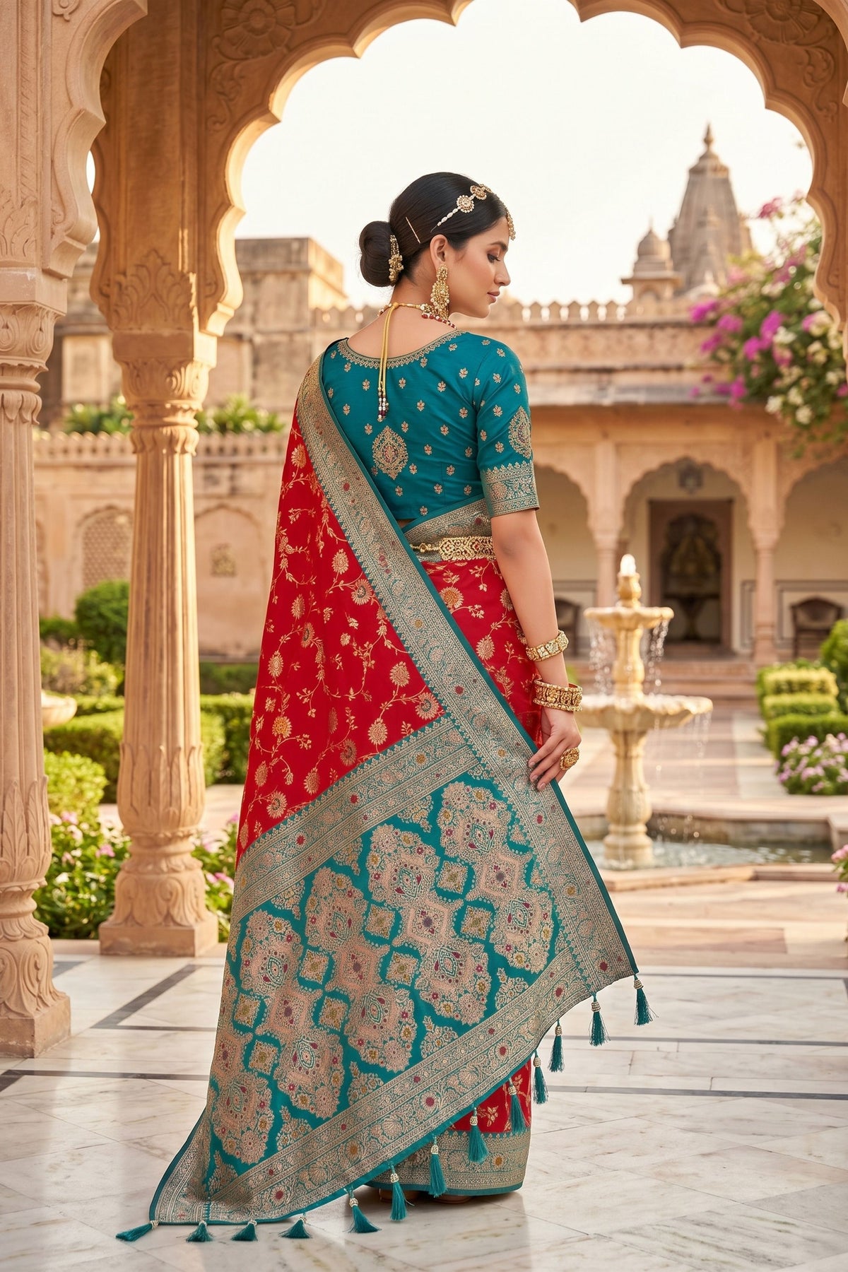 Trendy Red Soft Banarasi Silk Saree with Zari Weaving Work for Women