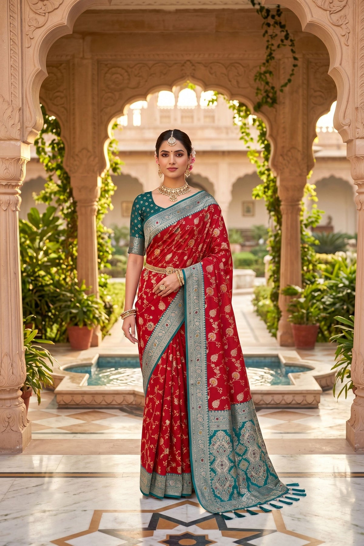 Trendy Red Soft Banarasi Silk Saree with Zari Weaving Work for Women