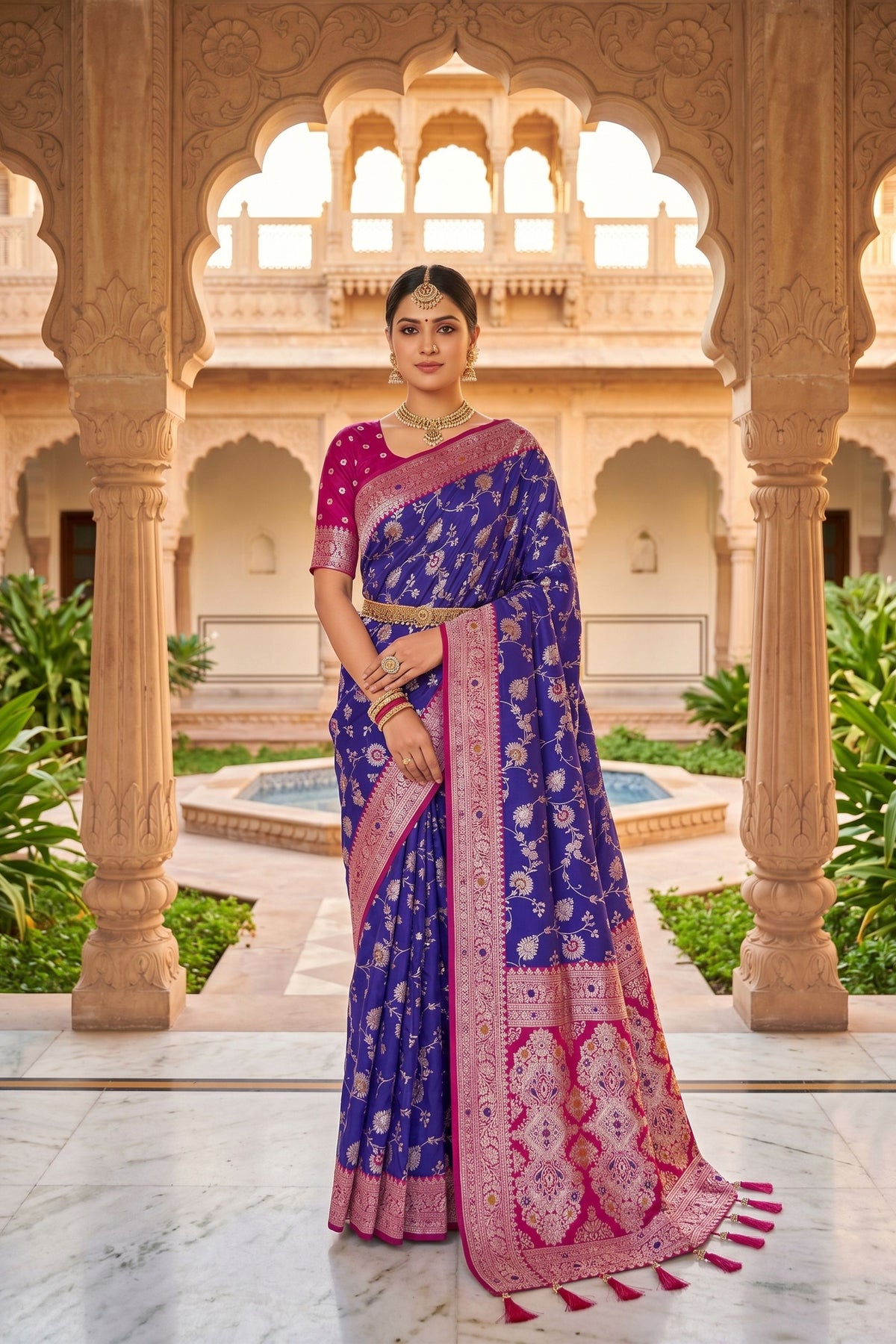 Royal Blue Soft Banarasi Silk Saree  Zari Weaving Work for Women