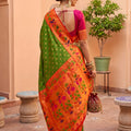 Graceful Parrot Green Soft Paithani Silk Saree Meenakari Motifs Design for Women