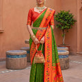 Graceful Parrot Green Soft Paithani Silk Saree Meenakari Motifs Design for Women
