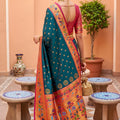 Stylish Teal Blue Soft Paithani Silk Saree Meenakari Motifs Design for Women
