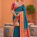 Stylish Teal Blue Soft Paithani Silk Saree Meenakari Motifs Design for Women