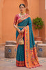 Stylish Teal Blue Soft Paithani Silk Saree Meenakari Motifs Design for Women