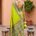 Elegant Lime Green Soft Paithani Silk Saree Meenakari Motifs Design for Women