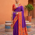 Vibrant Purple Soft Paithani Silk Saree Meenakari Motifs Design for Women