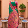 Emerald Green Soft Paithani Silk Saree Meenakari Motifs Design for Women