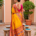 Stylish Mustard Yellow Soft Paithani Silk Saree Meenakari Motifs Design for Women