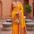 Stylish Mustard Yellow Soft Paithani Silk Saree Meenakari Motifs Design for Women